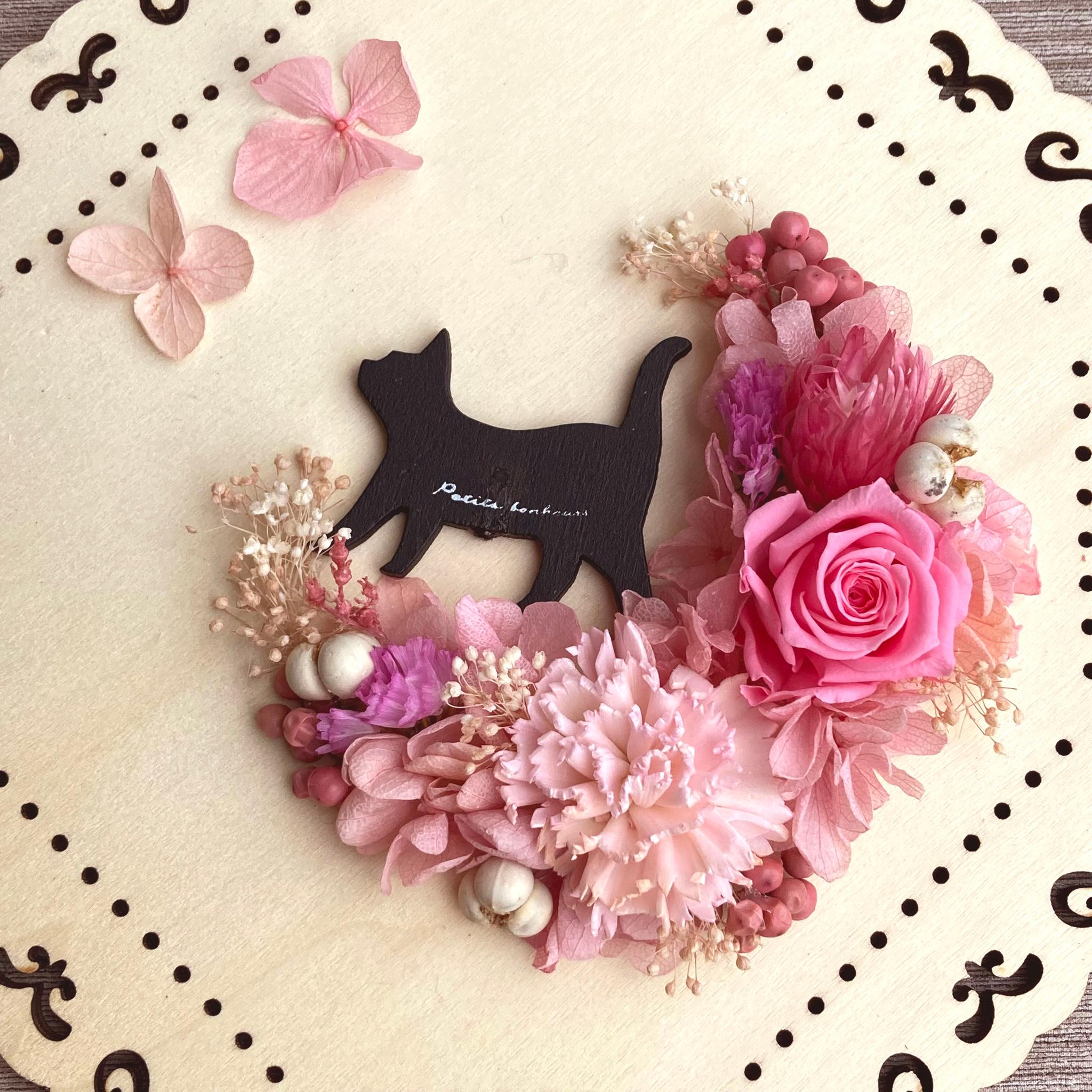 数量限定【母の日】カーネーションのキャットアレンジ　プリザーブドフラワー／ウッドプレート | 7枚目