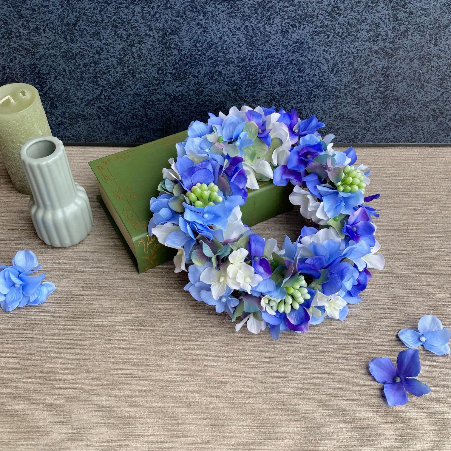 数量限定【父の日・サマーリース】お花たっぷりのアジサイリース　水色・ブルー1枚目の画像