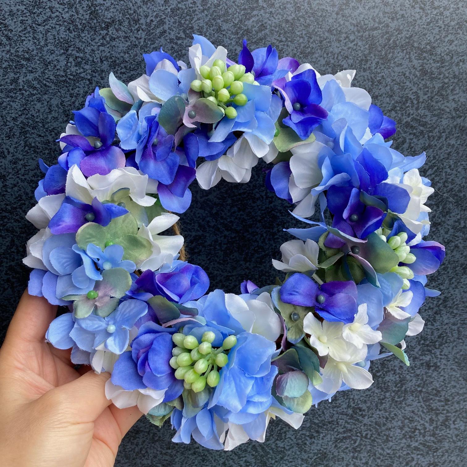 数量限定【父の日・サマーリース】お花たっぷりのアジサイリース　水色・ブルー | 2枚目