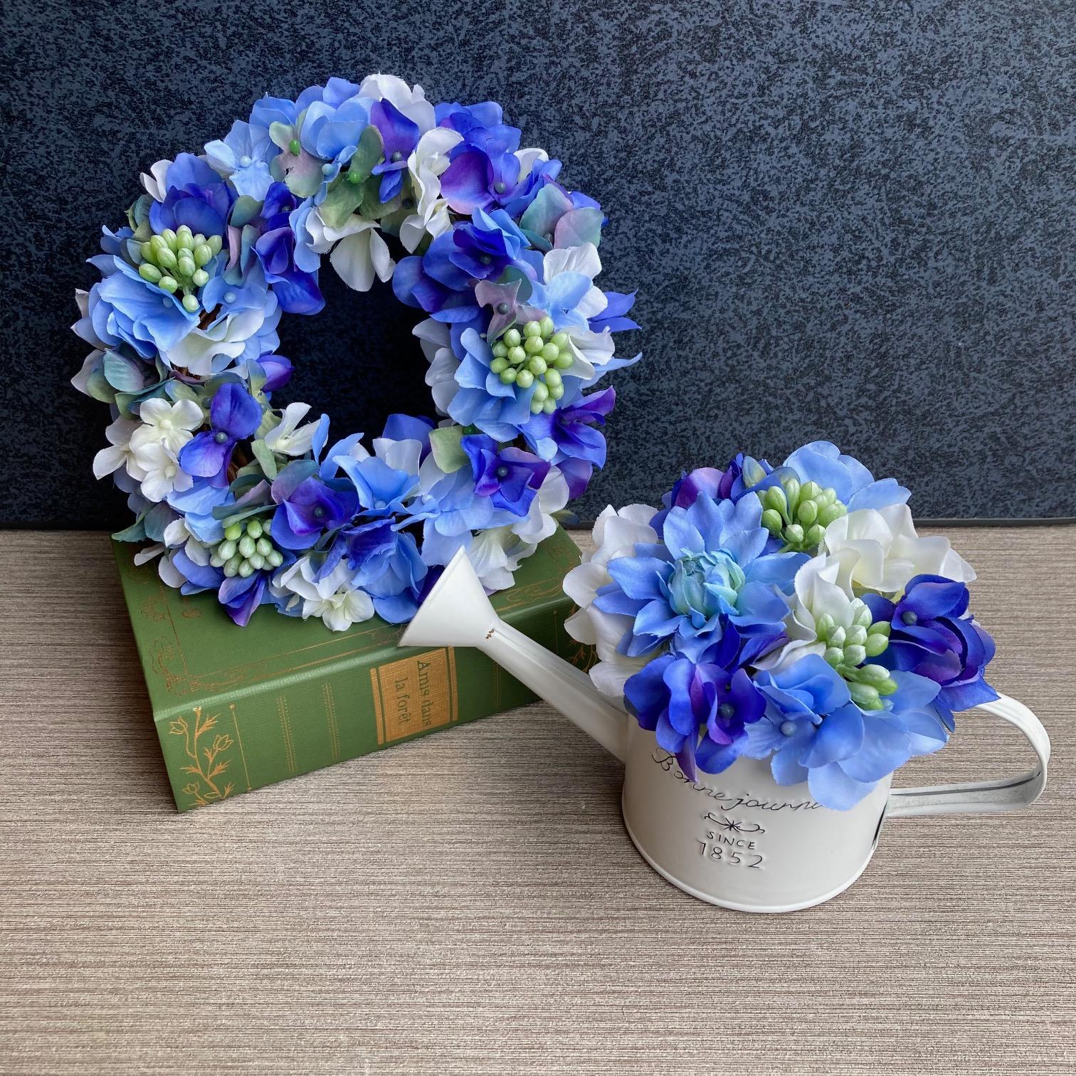 数量限定【父の日・サマーリース】お花たっぷりのアジサイリース　水色・ブルー | 3枚目