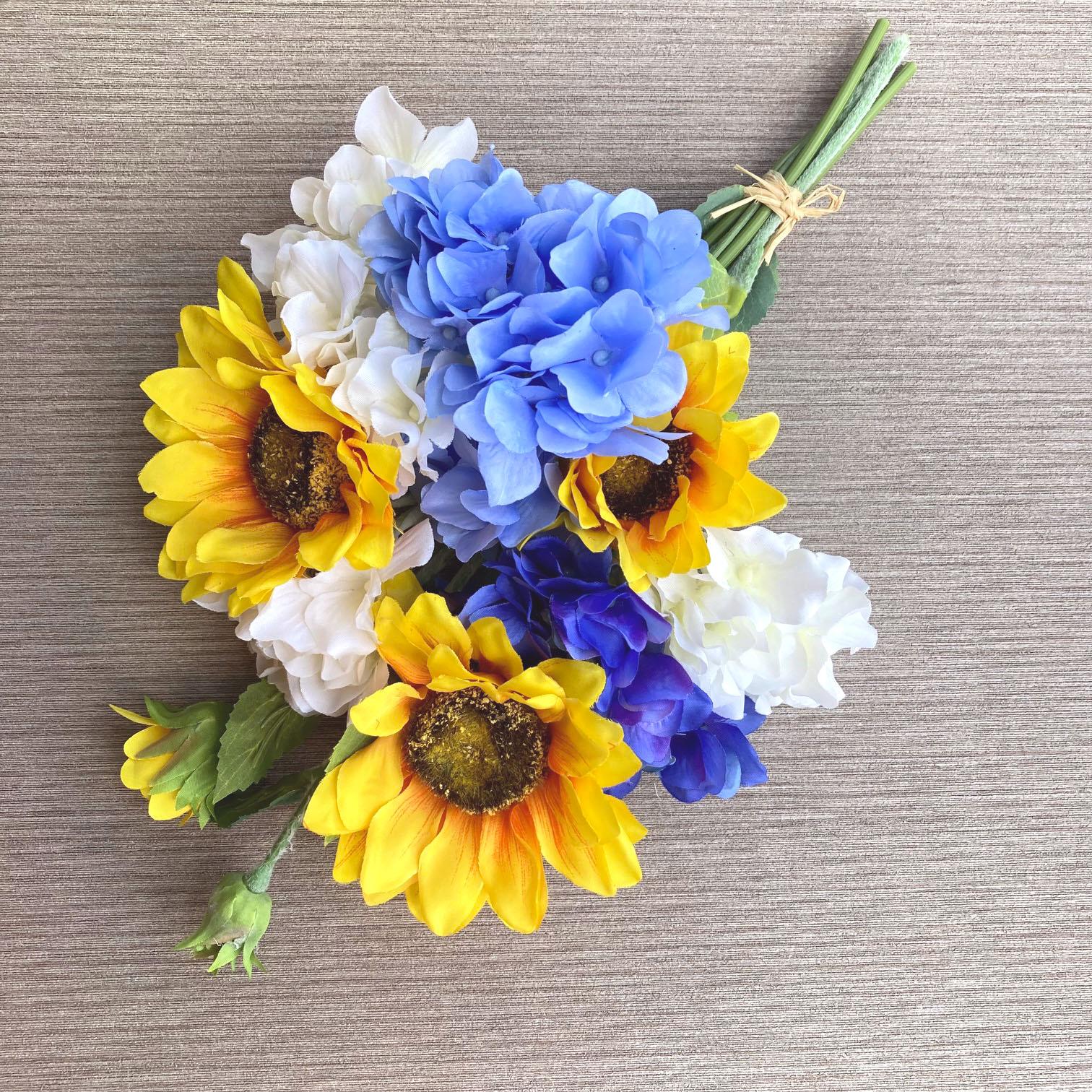 数量限定【サマーブーケ】ひまわりと紫陽花のサマーブーケ　スワッグ／花束1枚目の画像