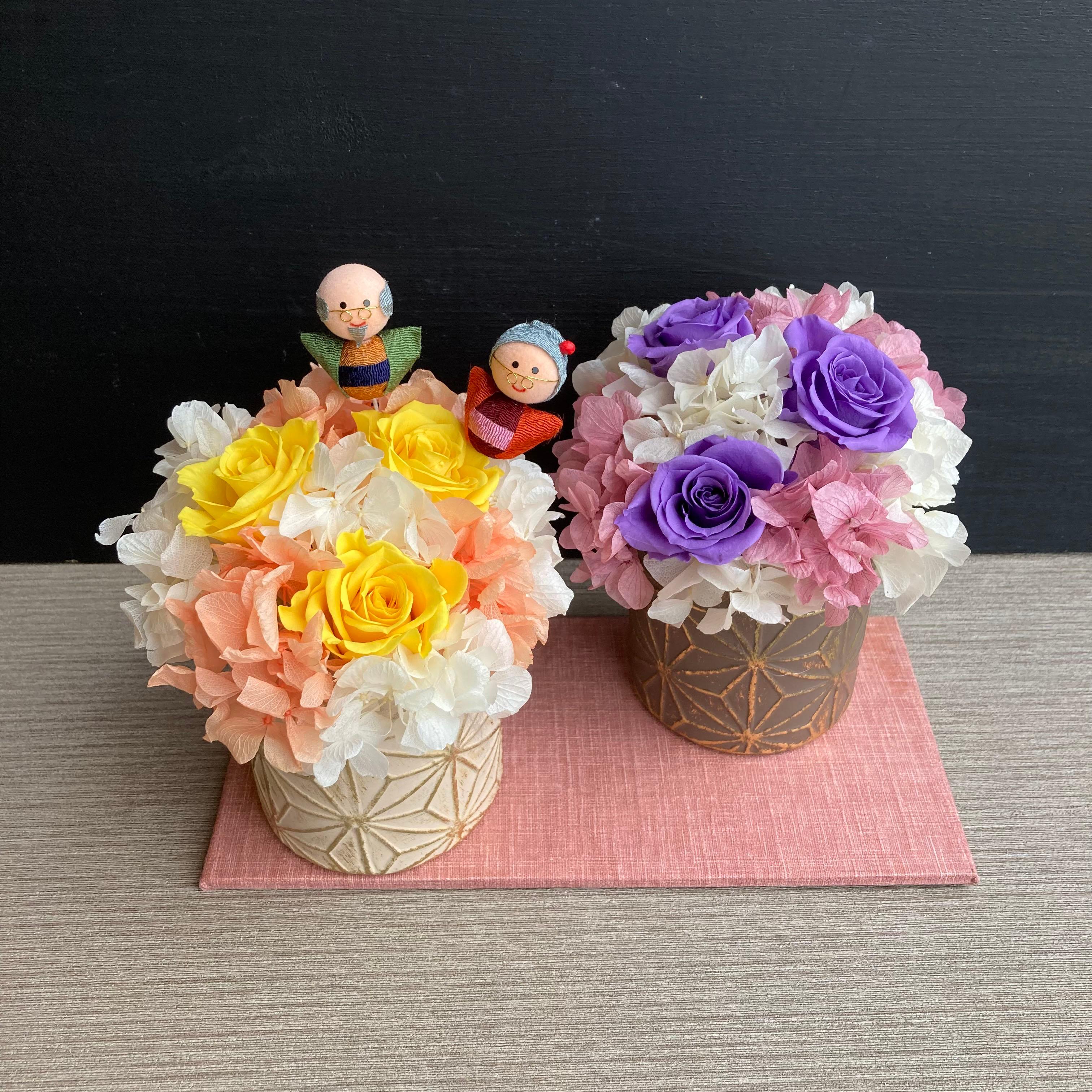 数量限定【フラワーギフト・敬老の日 】バラと紫陽花の和風プリザーブドフラワー　／和プリ1枚目の画像
