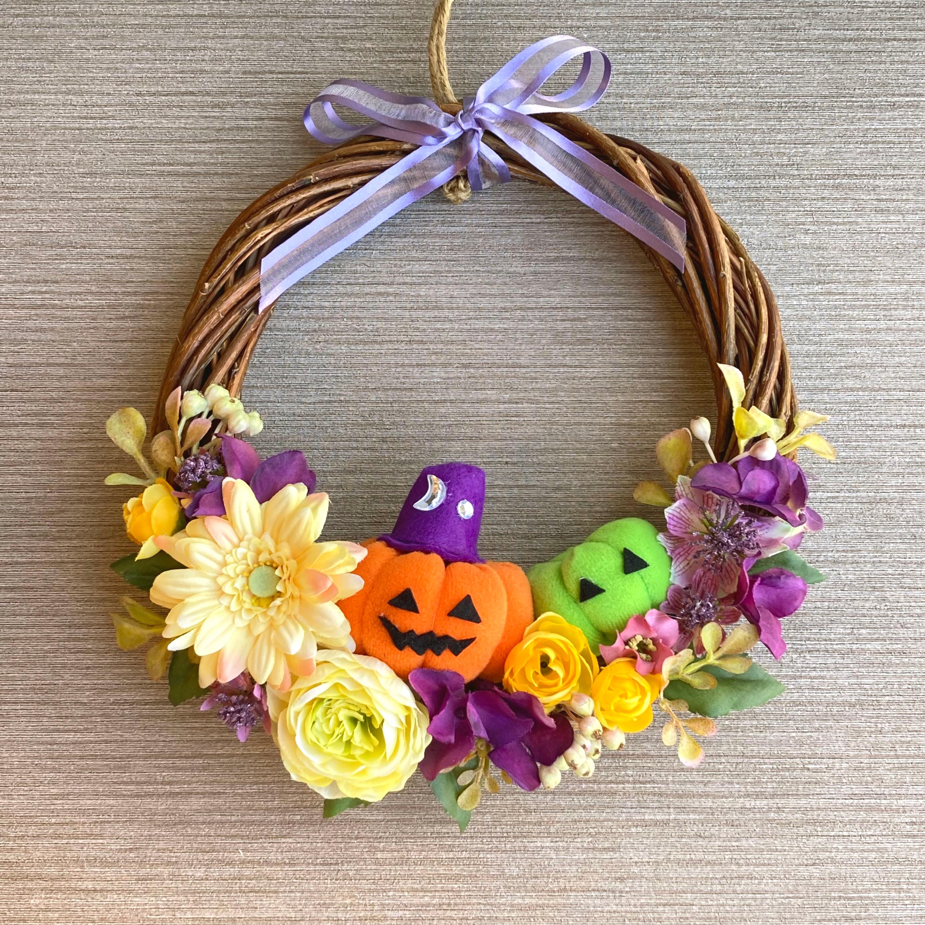 一点物【ハロウィン・ニコイチ】可愛いジャックのオータムリース／ハロウィンリース・飾り1枚目の画像