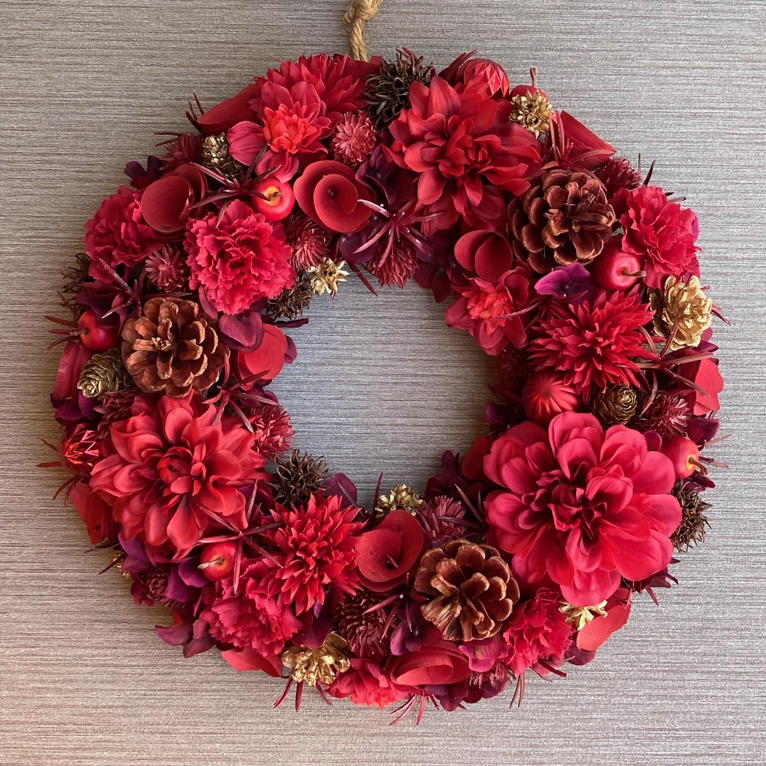 一点物【大人のクリスマス】バーガンディとゴールドのウィンターリース ３６cm