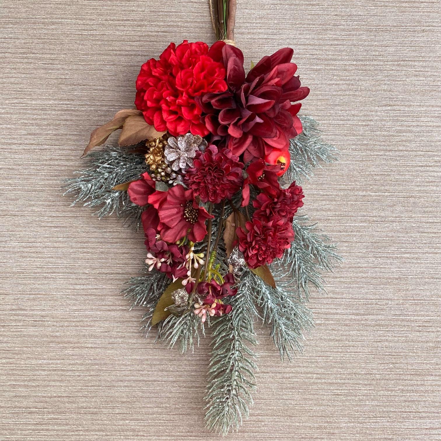 限定２点【クリスマス】バーガンディとゴールドのウィンタースワッグ　バーガンディレッド　数量限定 | 3枚目