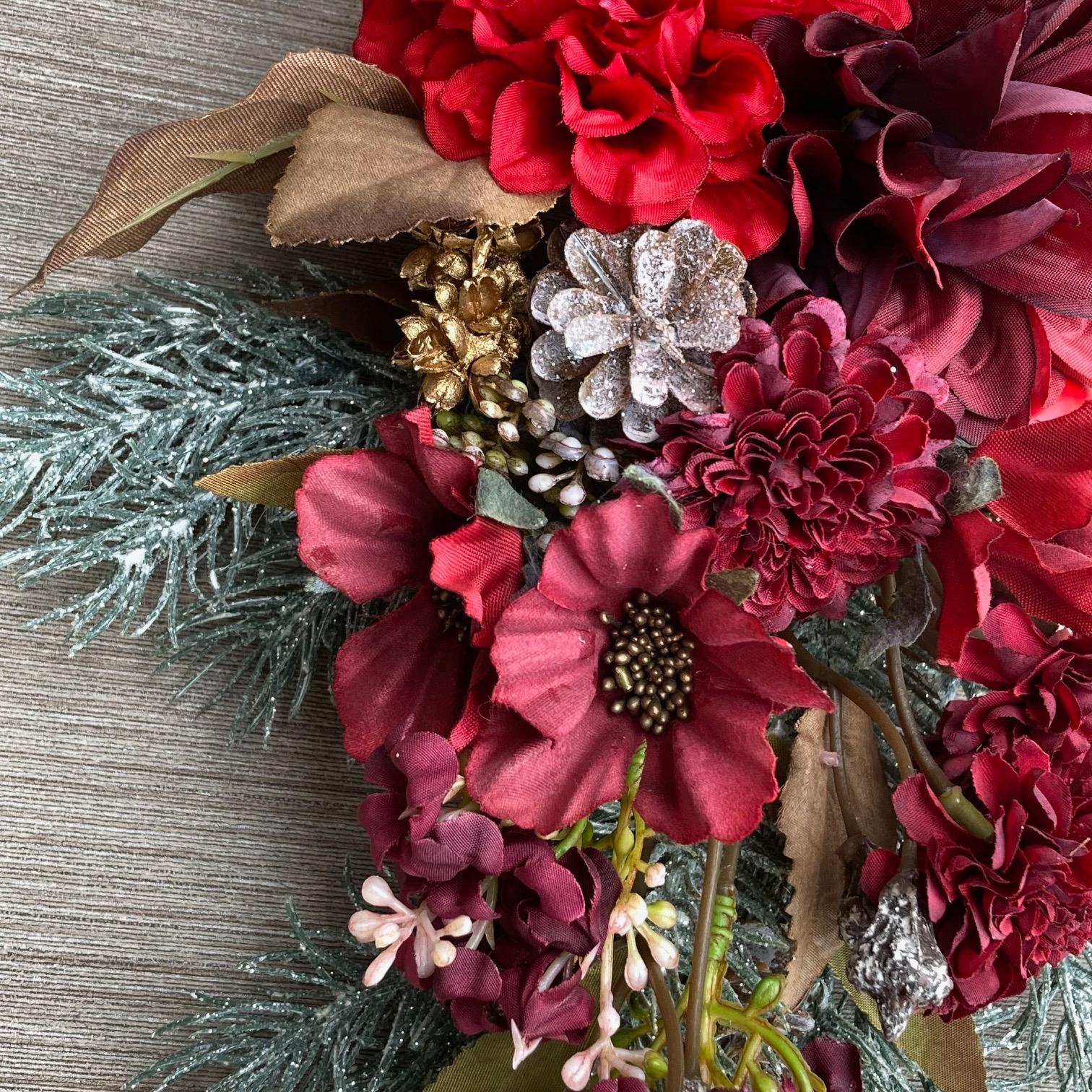 限定２点【クリスマス】バーガンディとゴールドのウィンタースワッグ　バーガンディレッド　数量限定 | 5枚目