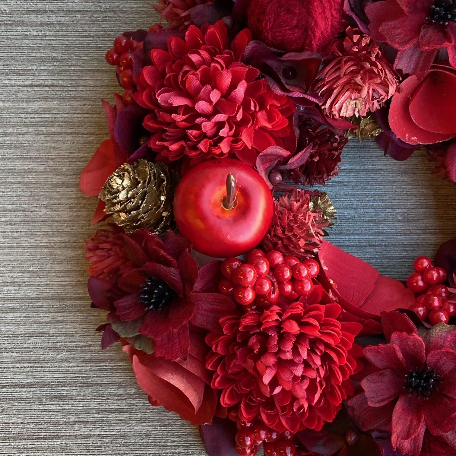 数量限定【大人のクリスマス】バーガンディとゴールドのウィンターリース ２１cm・Ｍ　クリスマスリース・クリスマス飾り／赤 | 5枚目