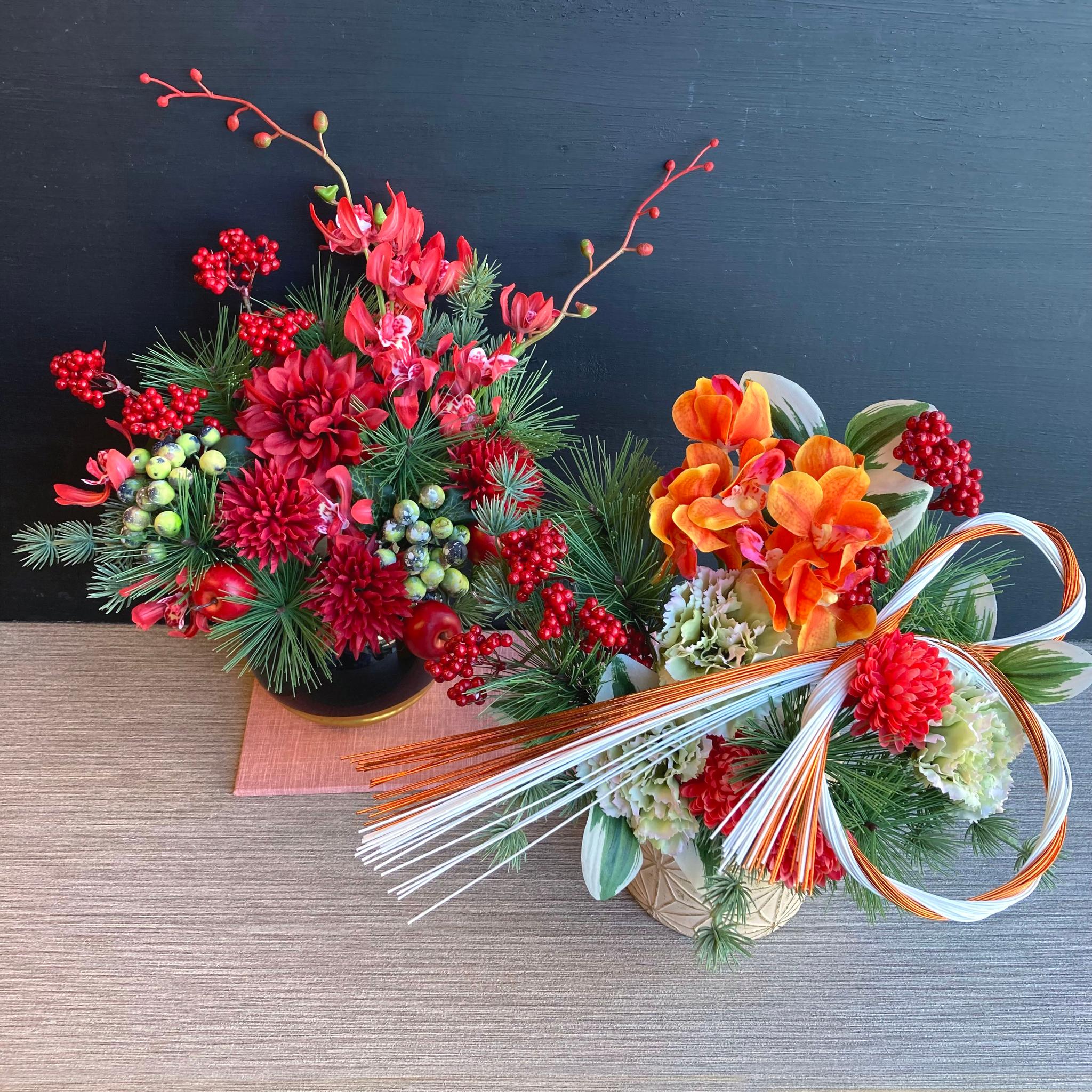 一点物／大きめサイズ【お正月】毎年飾れるカーネーションとランのお正月飾り　アレンジメント／お正月置物 | 7枚目