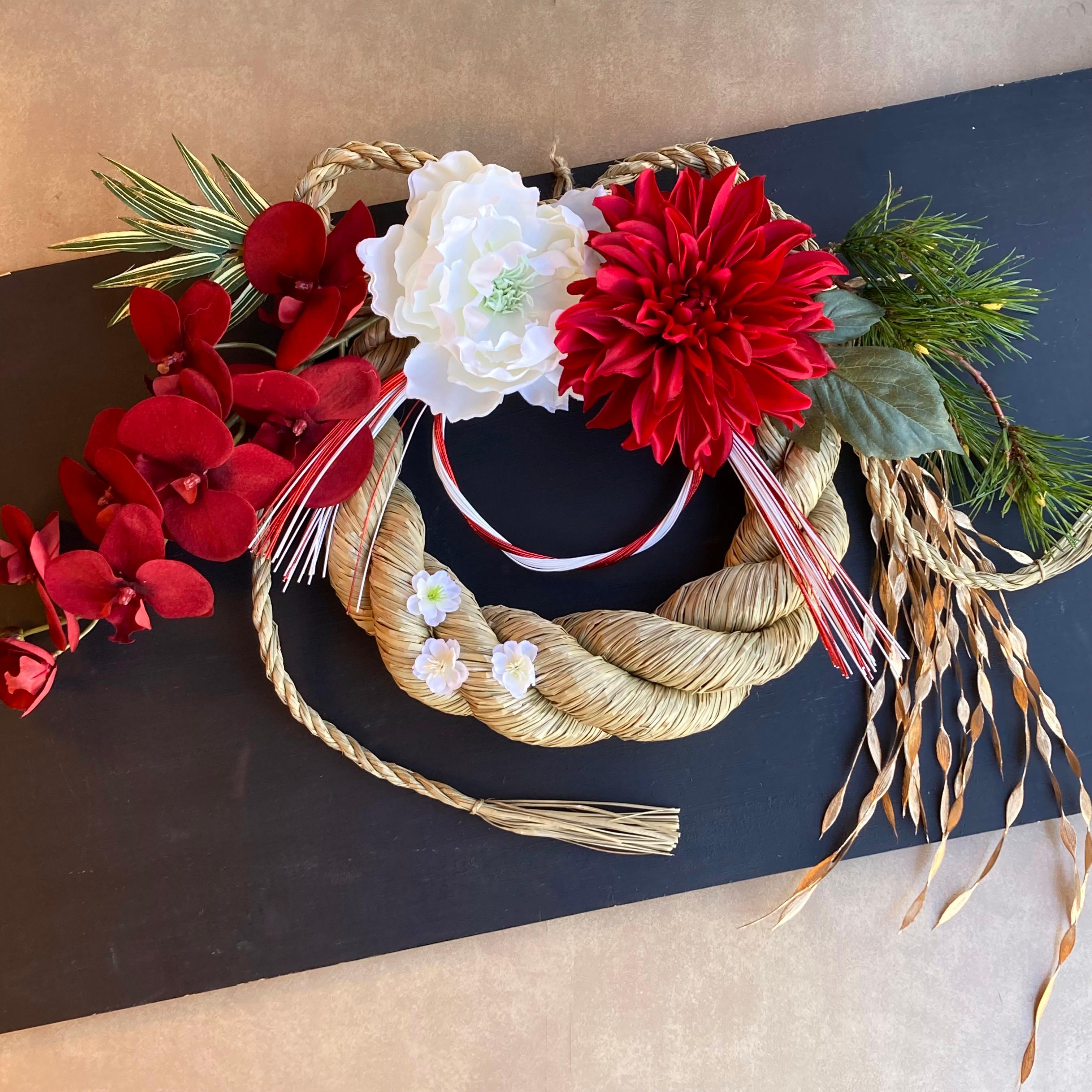 特大・一点物【お正月】豪華 お花いっぱいの雲流しめ縄リース　ー特大サイズ 2601