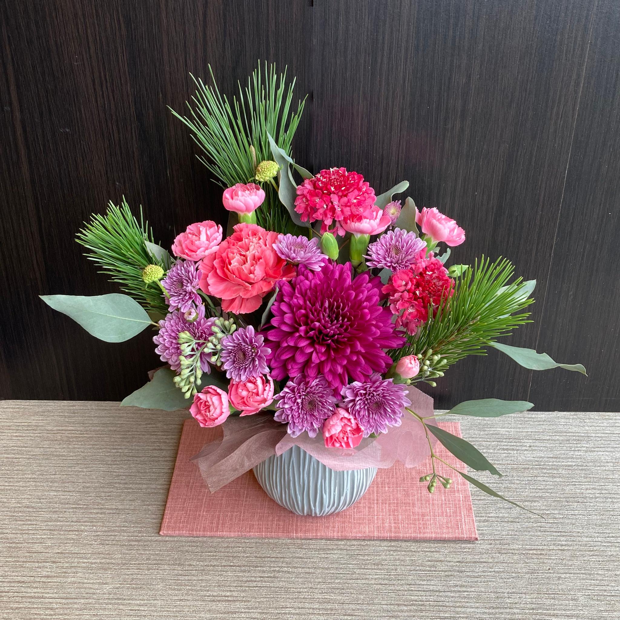 まだ間に合う♪【生花】お正月アレンジーピンク　フラワーアレンジメント・お正月飾り・アレンジ