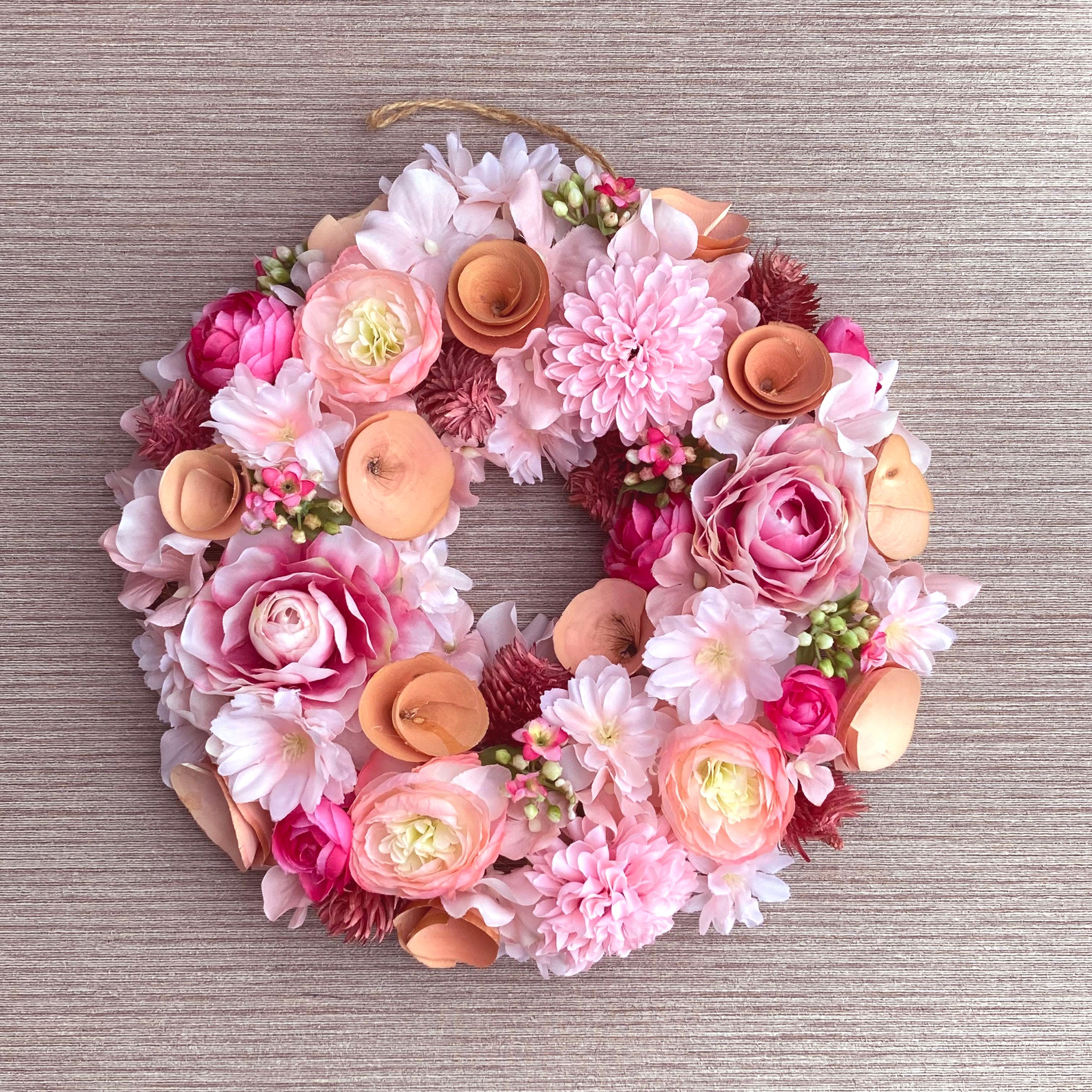 一点物【ひな祭り・母の日・スプリング】桃色のスプリングリース 桜/ラナンキュラス1枚目の画像