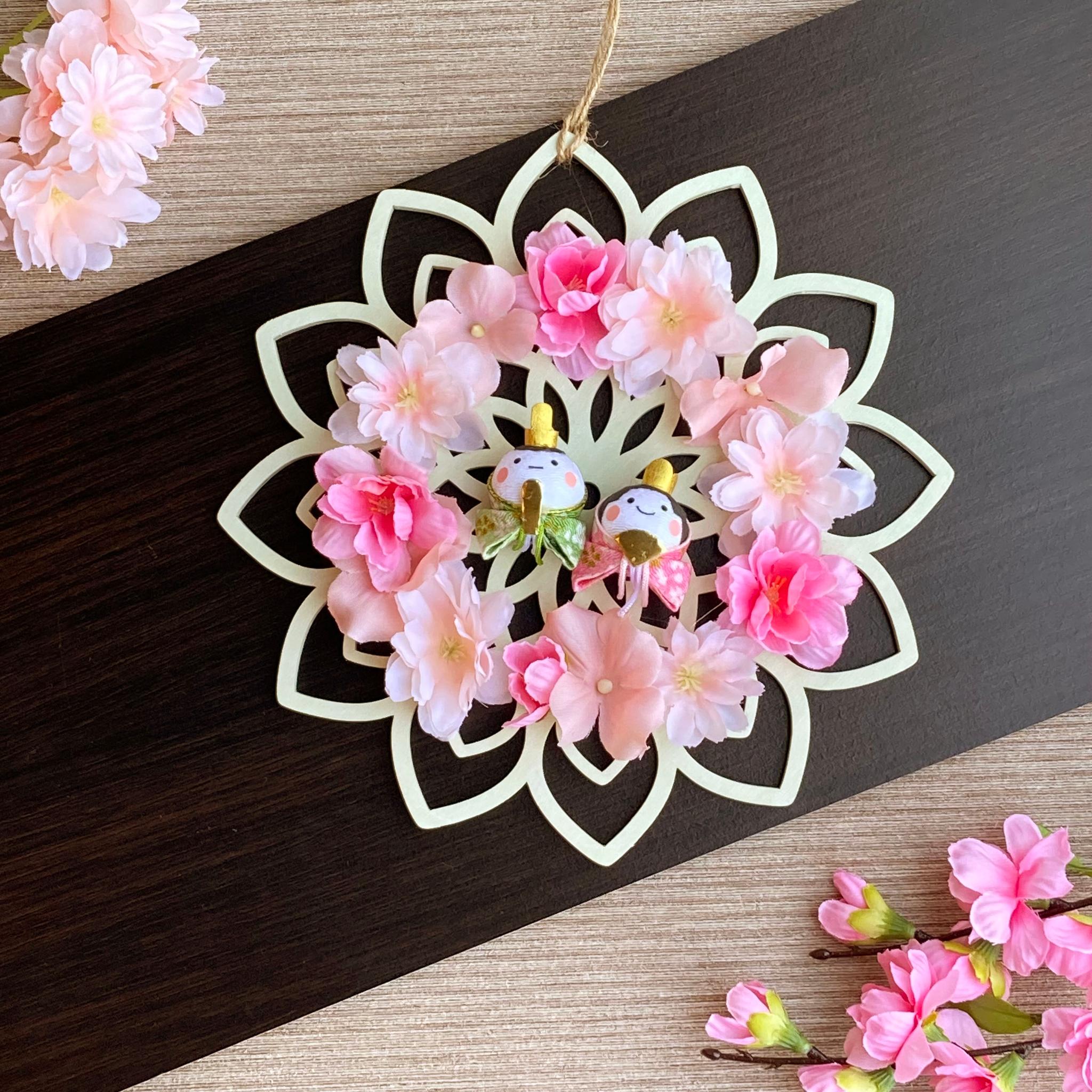 新作【ひな祭り・おひなさま】ひなまつりリース ー桃の節句・ひな人形/ウッドプレート1枚目の画像