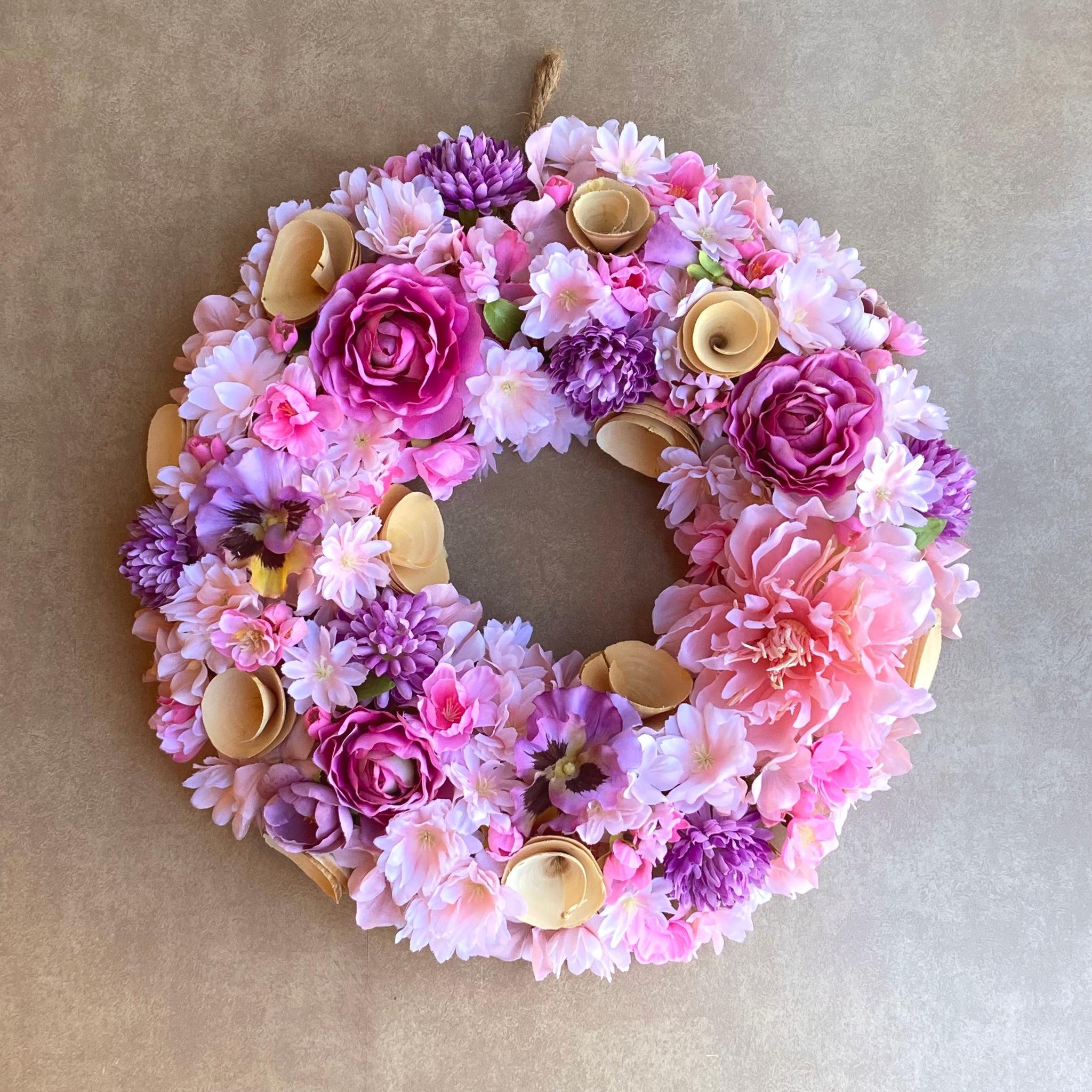 一点物【ひな祭り・母の日・スプリング】桃色のスプリングリース 桜/ラナンキュラス1枚目の画像