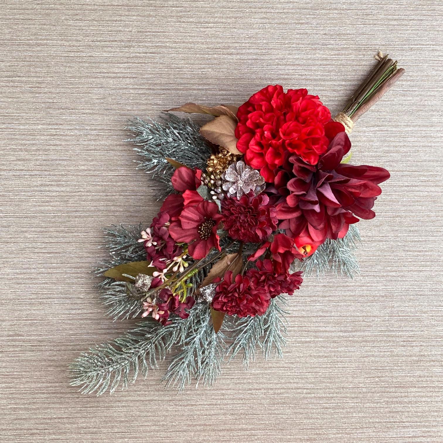 限定2点【クリスマス】バーガンディとゴールドのウィンタースワッグ バーガンディレッド 数量限定1枚目の画像