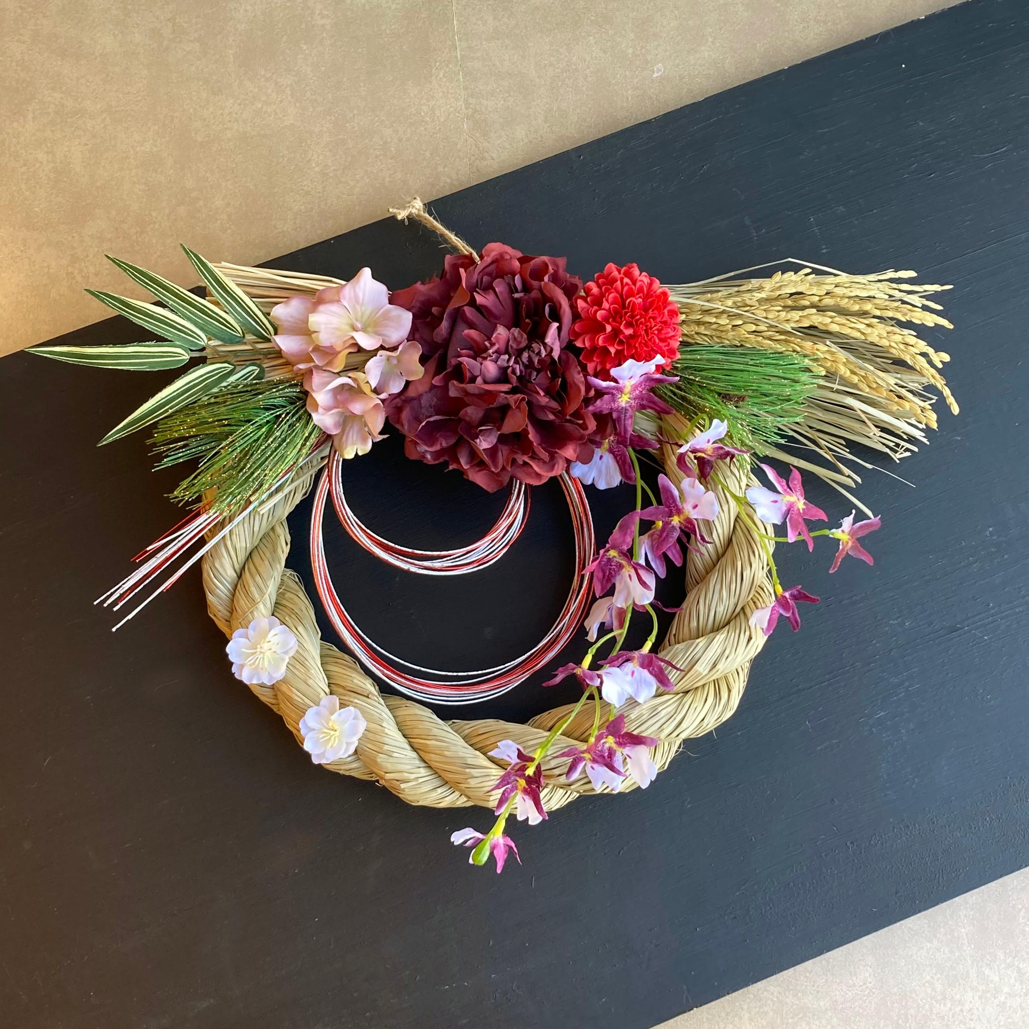 数量限定【お正月】豪華 ピオニーとランのしめ縄リース ー大人カラー02 お正月飾り/しめ飾り/しめなわ1枚目の画像