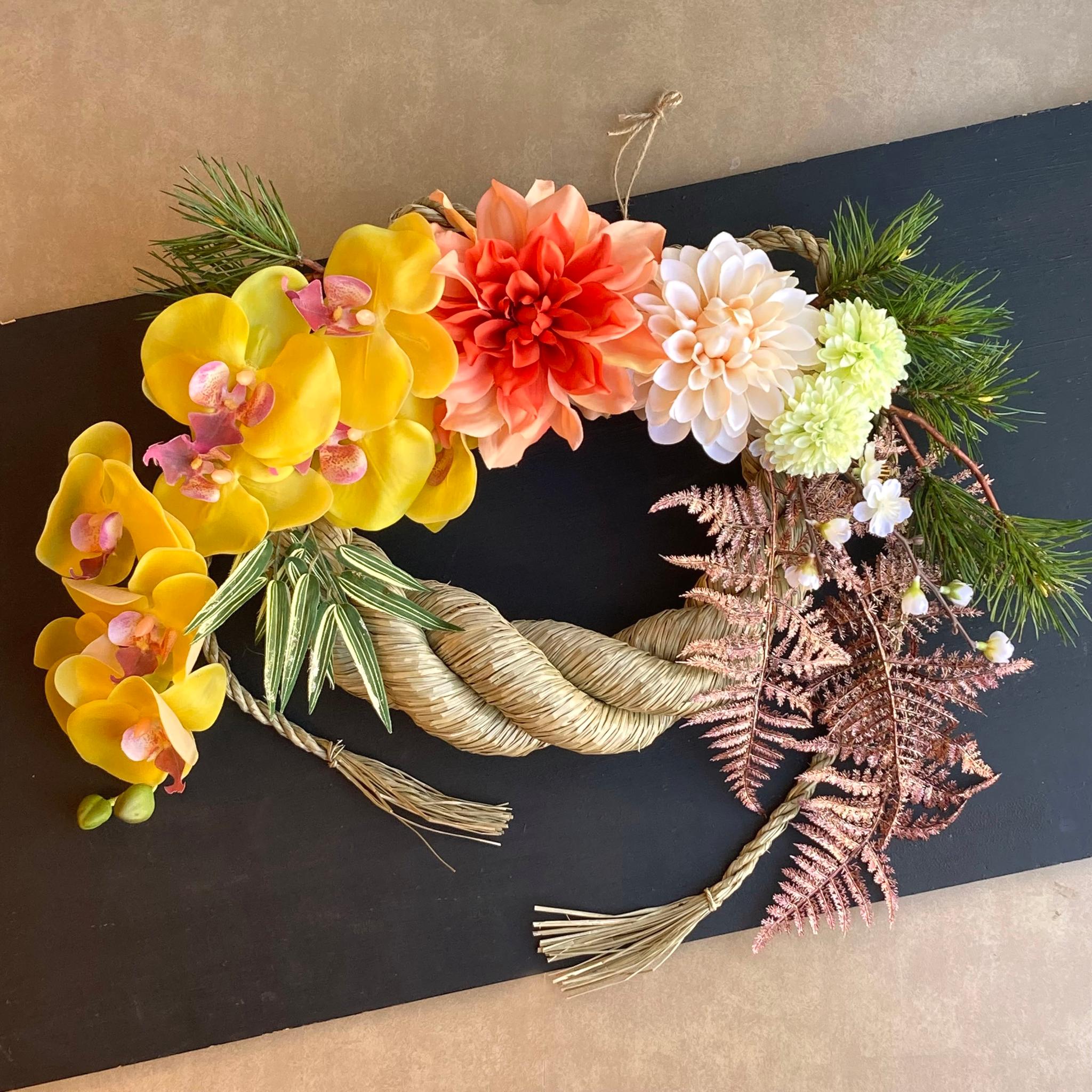 ●特大・一点物【お正月】豪華 お花いっぱいの雲流しめ縄リース ー特大サイズ 26021枚目の画像