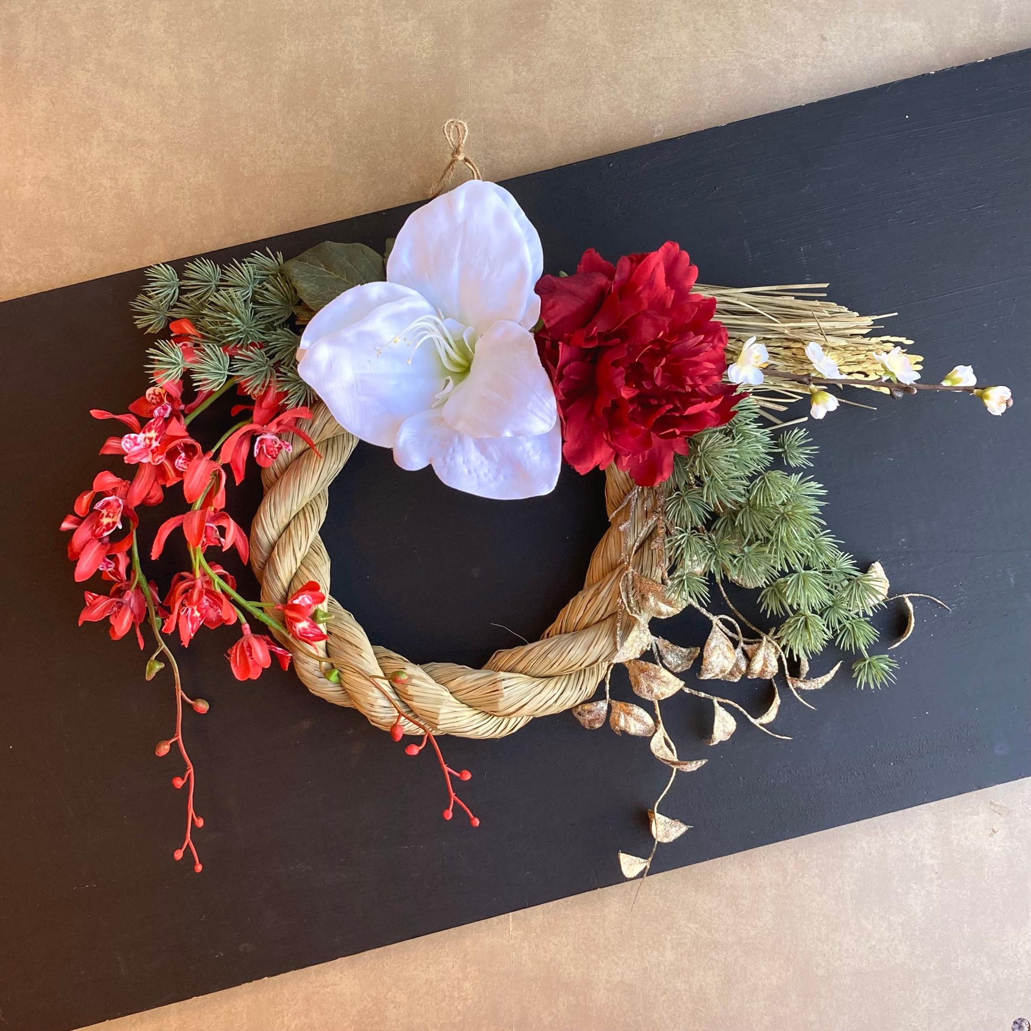 特大・一点物【お正月】豪華 お花いっぱいの稲穂丸しめ縄リース ー特大サイズ 26031枚目の画像